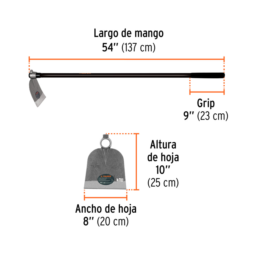 Azadón oreja y martillo No. 1 de 2.6 lb, con mango de 54' Caja con 4, 19982