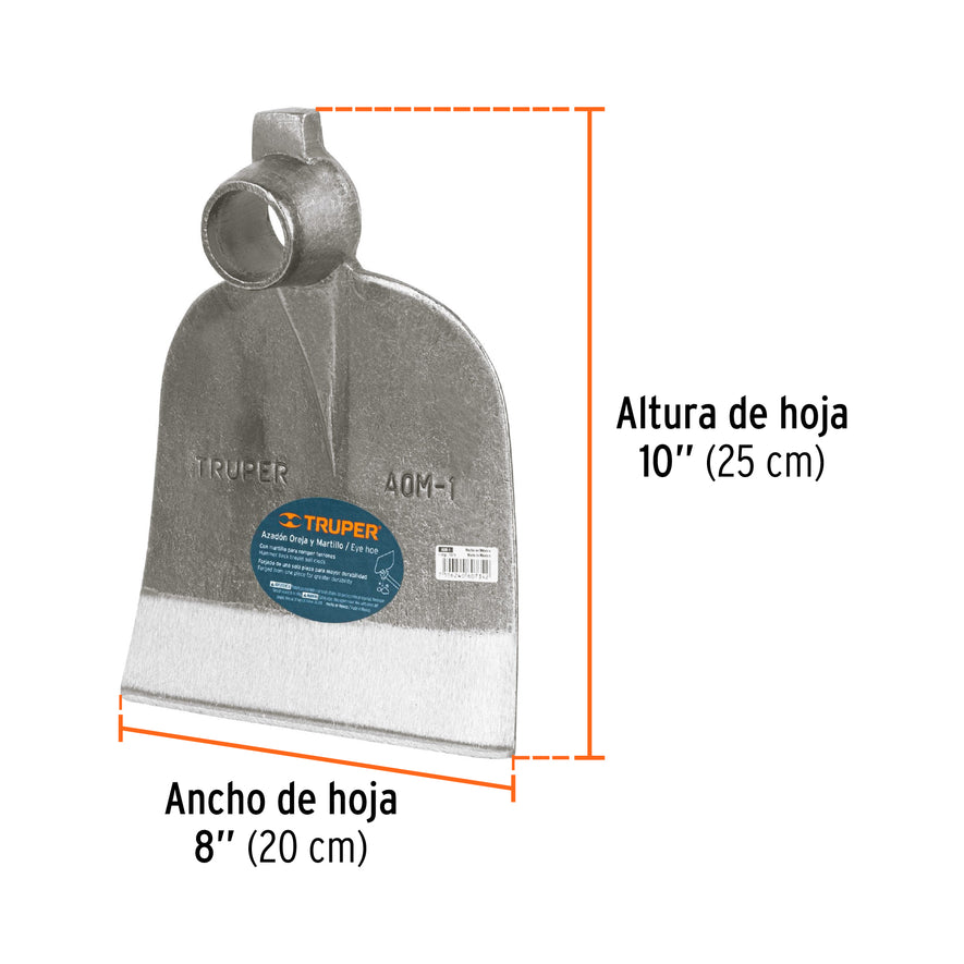 Azadón oreja y martillo No. 1 de 2.6 lb, sin mango, TRUPER Caja con 6, 19979