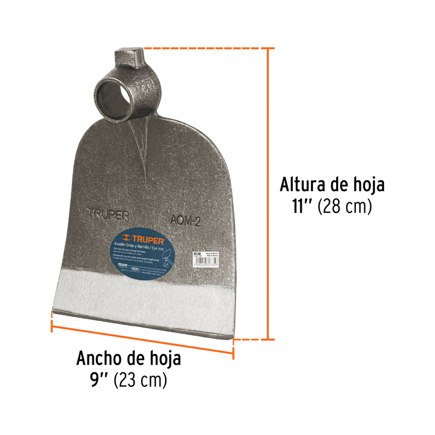 Azadón oreja y martillo No. 2 de 2.8 lb, sin mango, TRUPER Caja con 6, 19980
