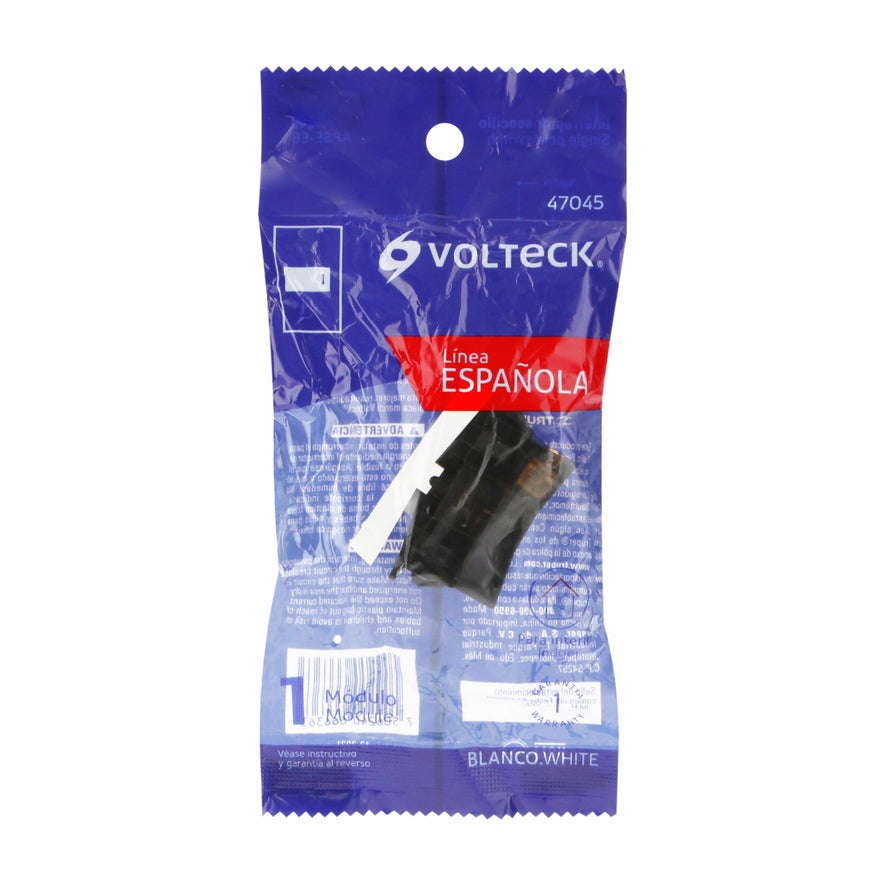 Interruptor sencillo 1 módulo, línea Española, color blanco Caja con 12, 47045