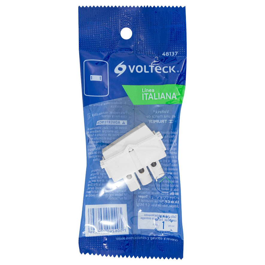 Interruptor de 3 vías, línea Italiana, color blanco, Volteck Caja con 12, 48137