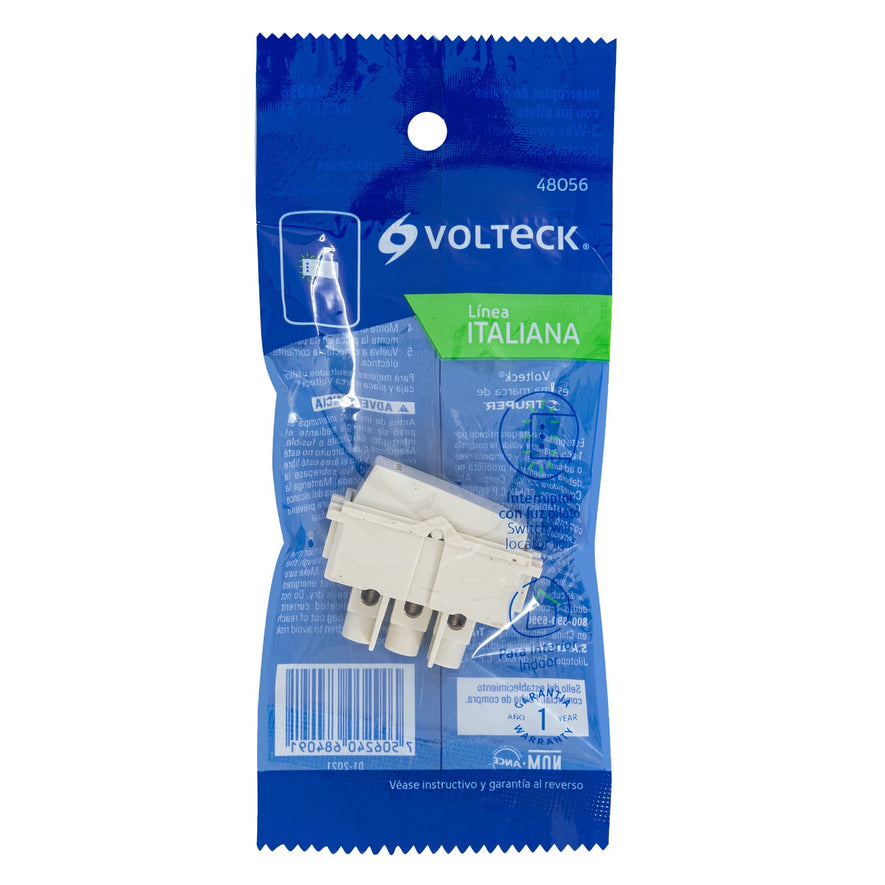 Interruptor de 3 vías con luz piloto, línea Italiana, marfil Caja con 12, 48056