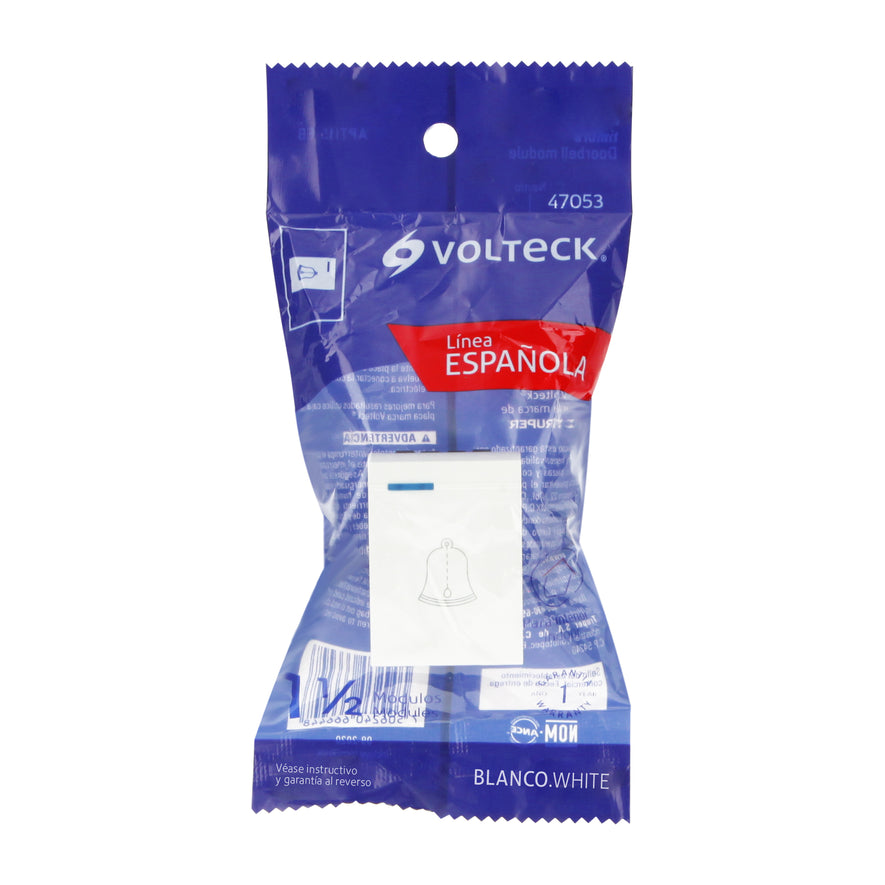 Interruptor para timbre, 1.5 módulos, línea Española, blanco Caja con 12, 47053