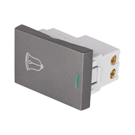 Interruptor timbre acero inox de 1.5 módulos, línea Lisboa Caja con 12, 47826