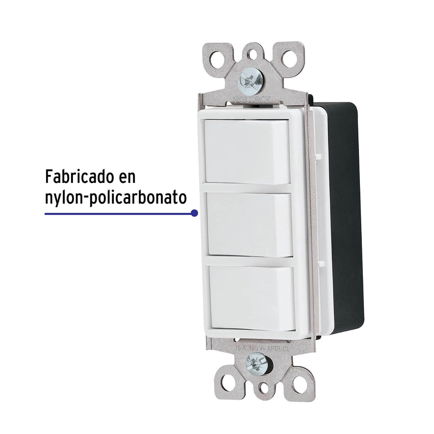 Interruptor triple, línea Classic, Volteck Caja con 5, 46007