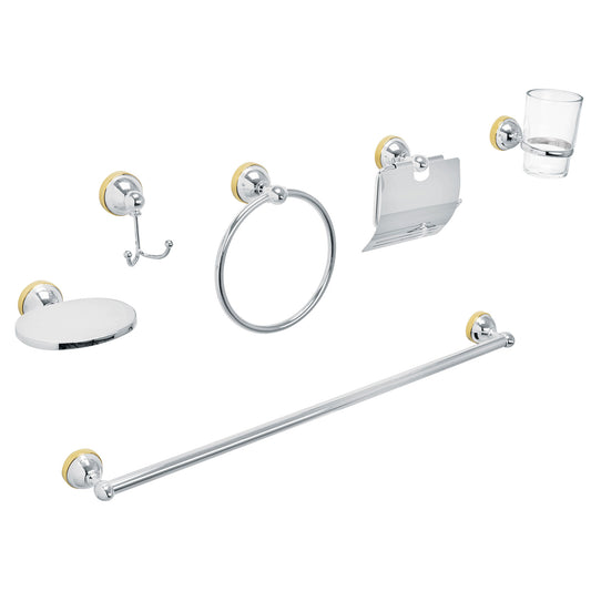 Juego 6 acc. p/baño cromo-oro chapetón redondo chico, Aqua, 48343