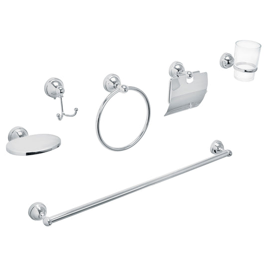 Juego de 6 acc. p/baño cromo chapetón redondo chico, Aqua, 48340