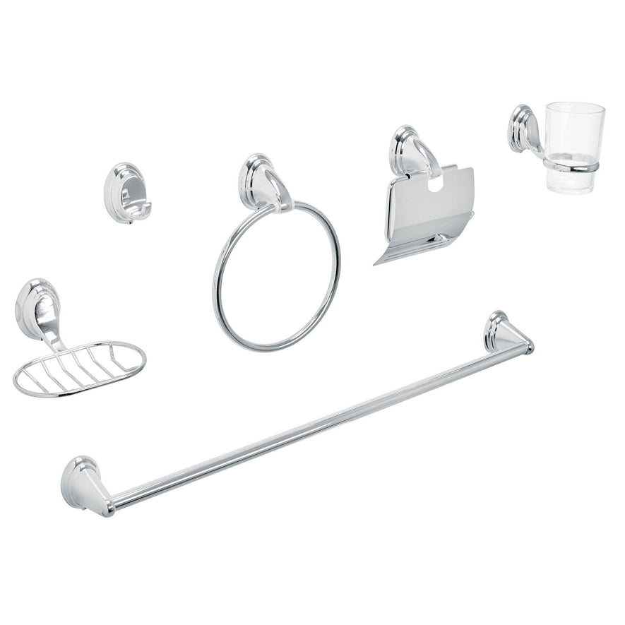 Juego de 6 accesorios p/baño cromo chapetón ovalado, Aqua, 48341