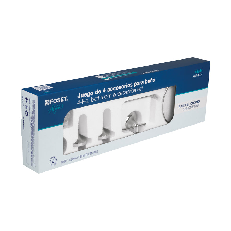 Juego de 4 accesorios para baño metálicos, Foset Aqua, 49164