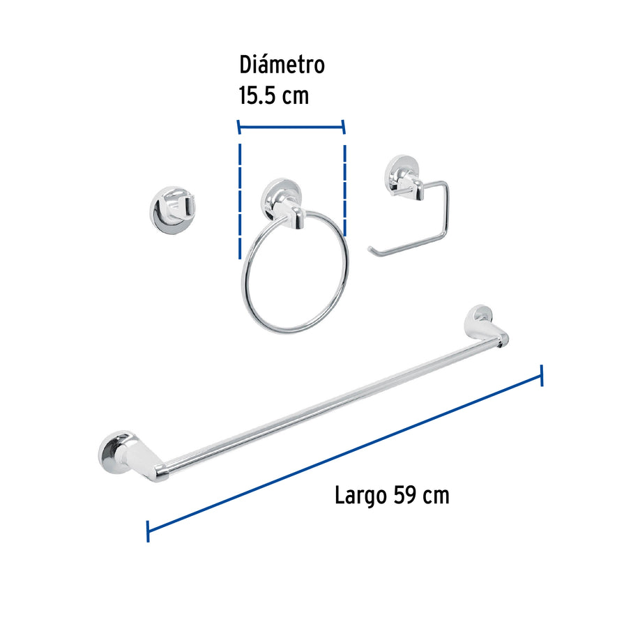 Juego de 4 accesorios para baño metálicos, Foset Aqua, 49164