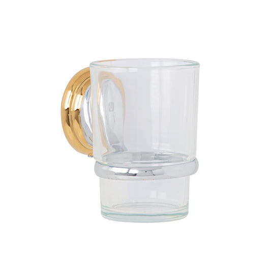 Portavaso cepillero cromo-oro con vaso de vidrio, Foset Aqua Caja con 6, 45977