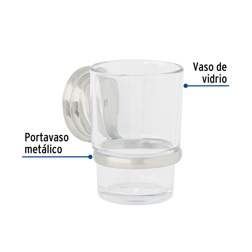 Portavaso cepillero satín con vaso de vidrio, Foset Aqua Caja con 6, 45978