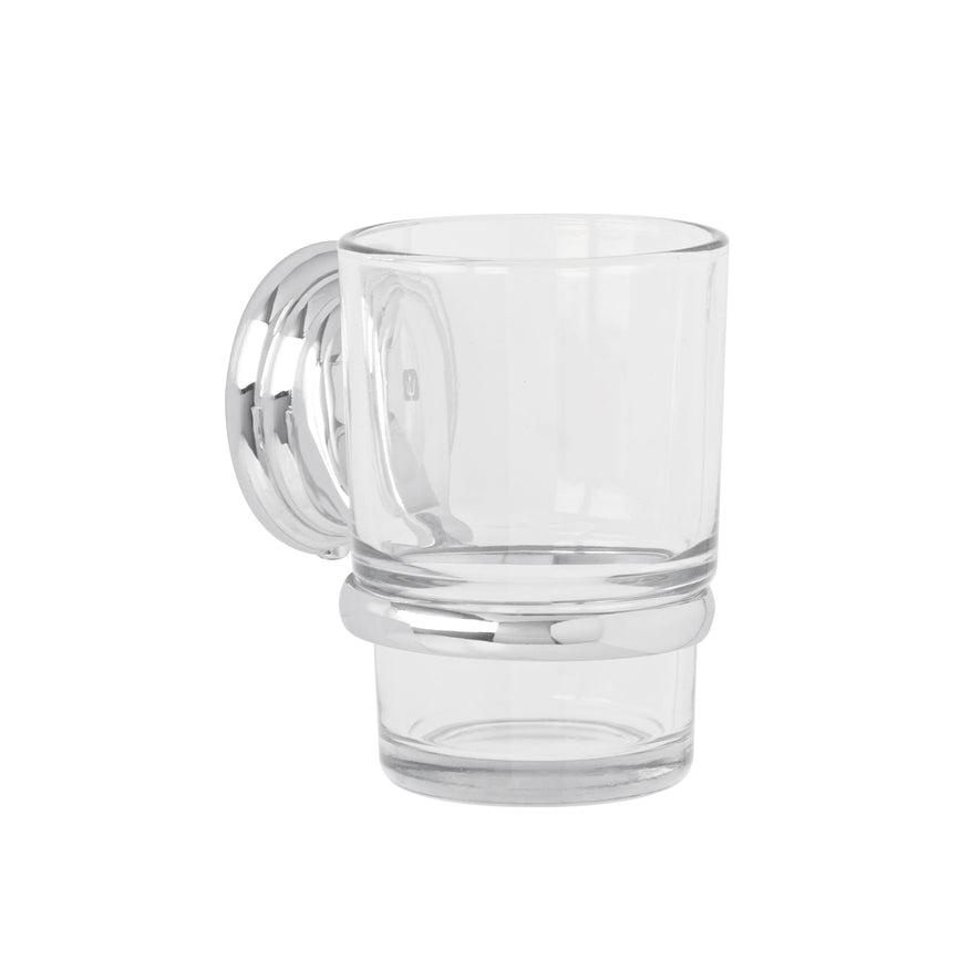 Portavaso cepillero cromo con vaso de vidrio, Foset Aqua Caja con 6, 45976
