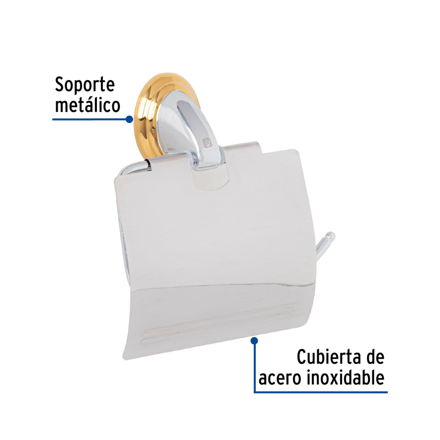 Portarrollo metálico acabado cromo-oro, Foset Aqua Caja con 6, 45981