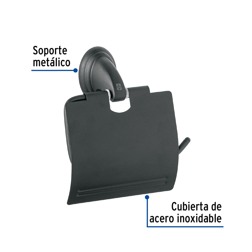 Portarrollo metálico acabado negro, Foset Aqua Caja con 6, 45983
