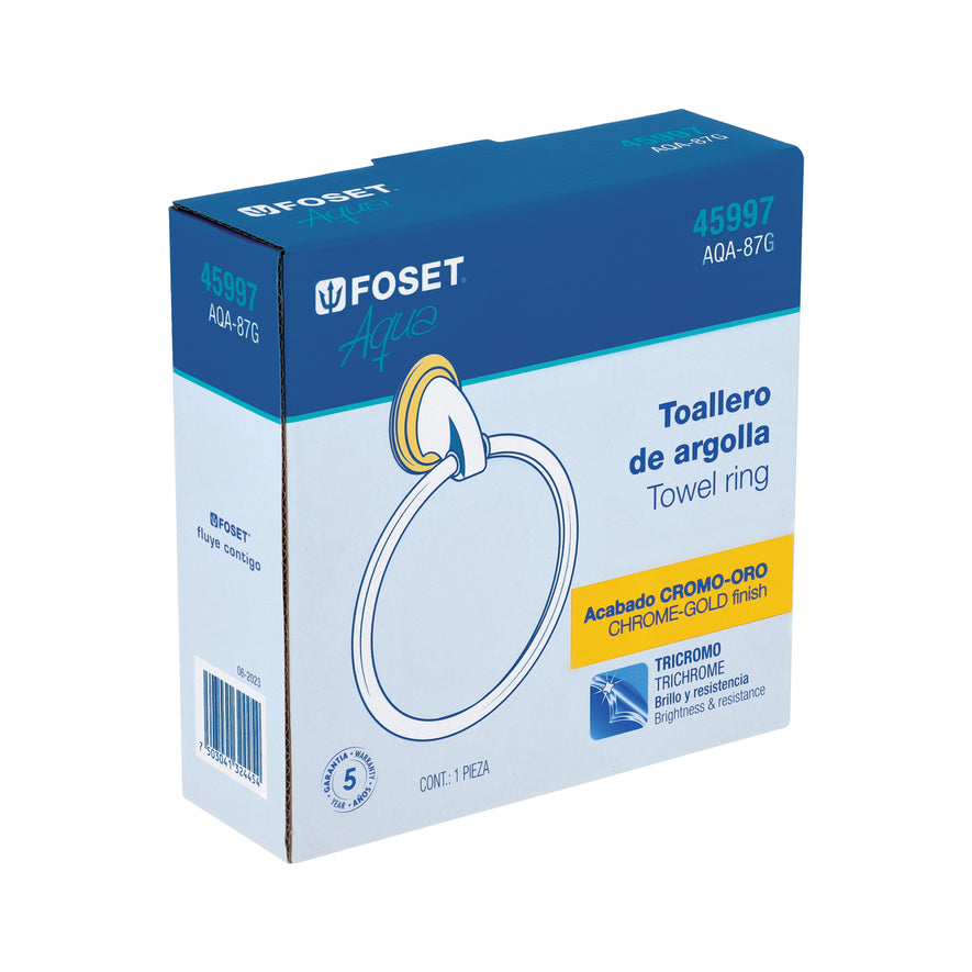 Toallero argolla metálico acabado cromo-oro, Foset Aqua Caja con 6, 45997