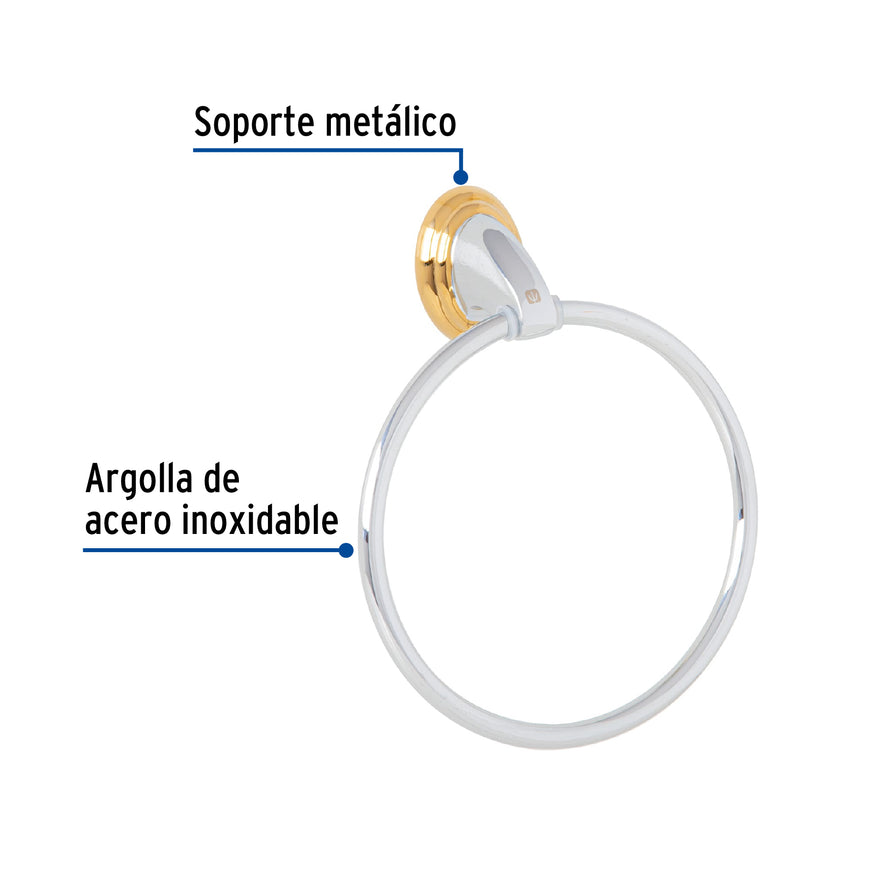 Toallero argolla metálico acabado cromo-oro, Foset Aqua Caja con 6, 45997