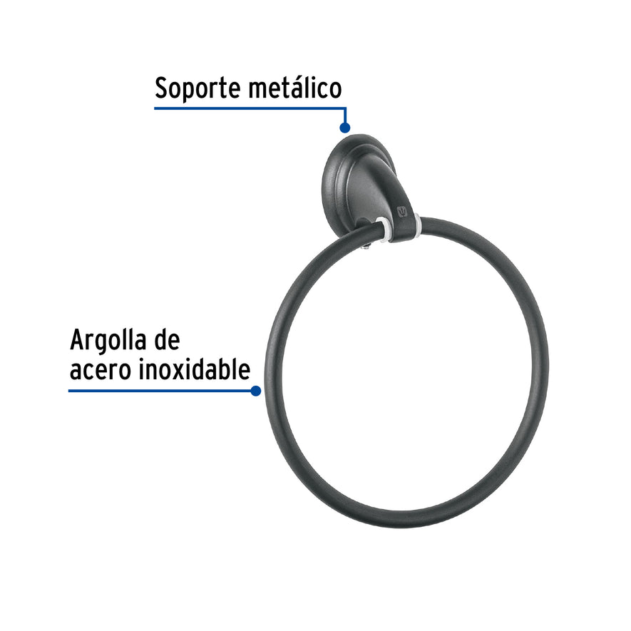 Toallero argolla metálico acabado negro, Foset Aqua Caja con 6, 45999