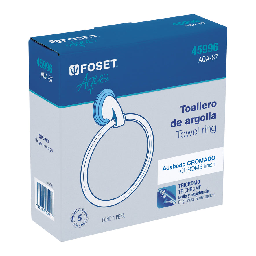 Toallero argolla metálico acabado cromo, Foset Aqua Caja con 6, 45996