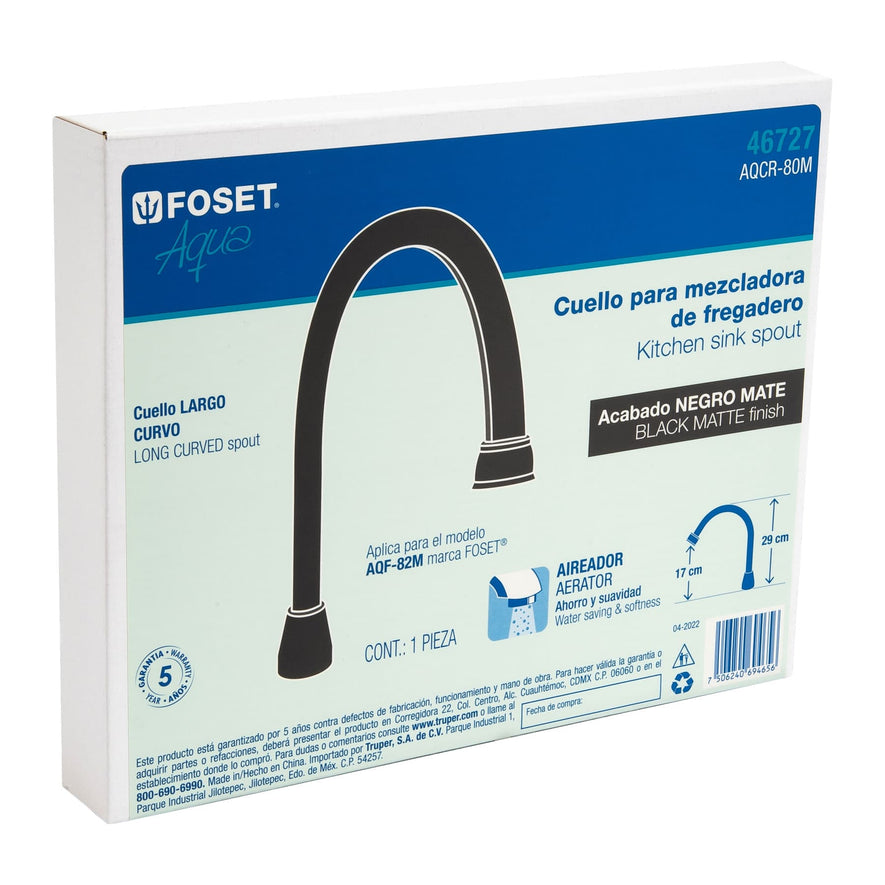 Cuello largo para mezcladora de fregadero, negro mate, Aqua, 46727