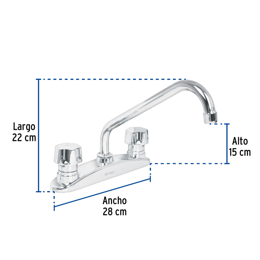 Mezcladora fregadero 8' cromo, hexagonal, AQUA, 44480