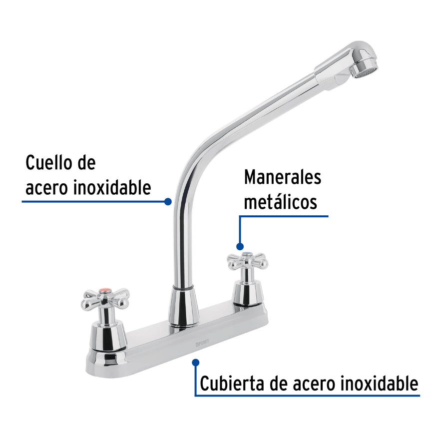 Mezcladora fregadero 8' cromo, cuello cobra, cruceta, AQUA Caja con 2, 45626