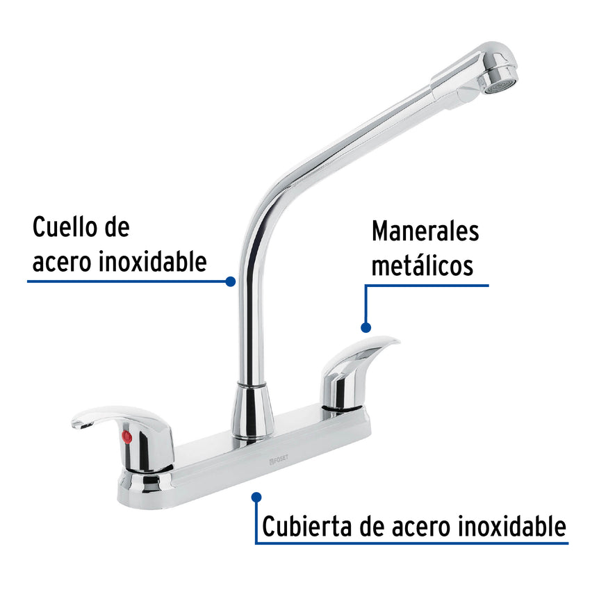 Mezcladora fregadero 8' cromo, cuello cobra, palanca, AQUA Caja con 2, 45627