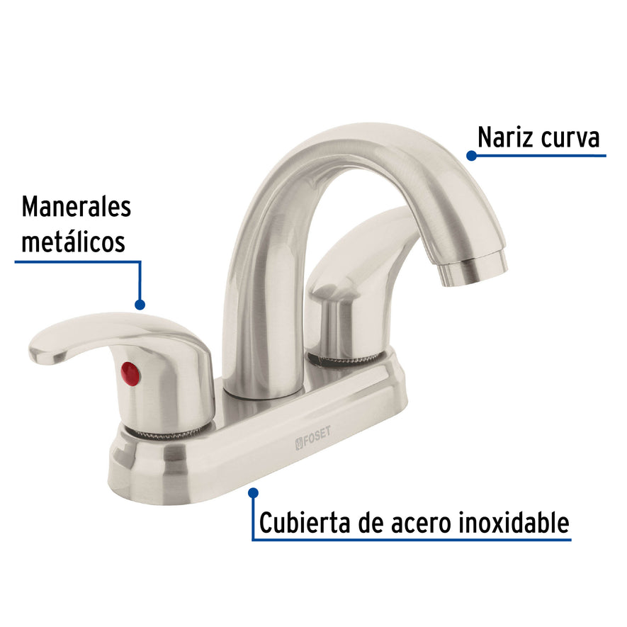 Mezcladora lavabo 4' satín, nariz curva, palanca, AQUA, 45356