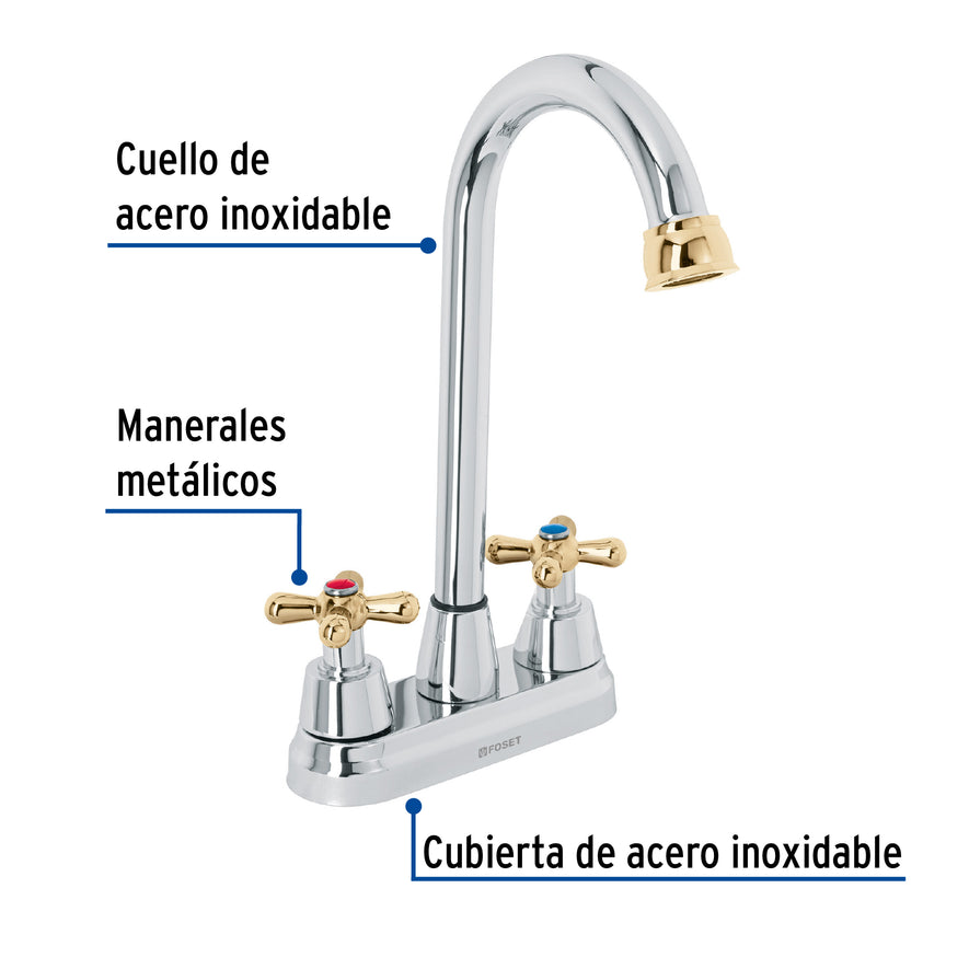 Mezcladora lavabo 4' cromo-oro, tipo bar, cruceta, AQUA Caja con 2, 45621