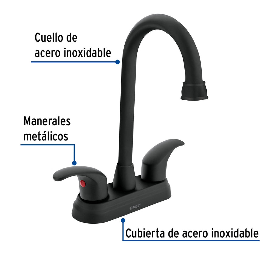 Mezcladora lavabo 4' negro, tipo bar, palanca, AQUA, 45623