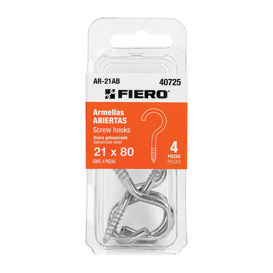 Blíster con 4 armellas abiertas de 21 x 80, Fiero Caja con 12, 40725