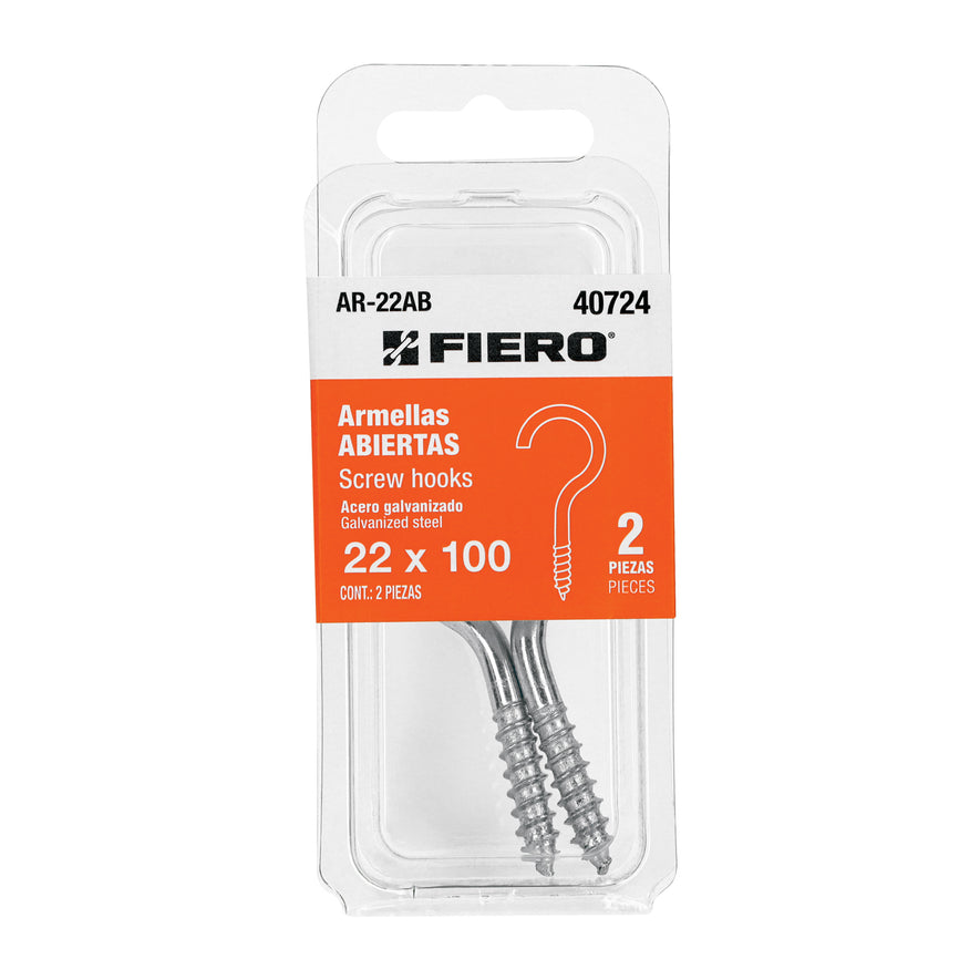 Blíster con 2 armellas abiertas de 22 x 100, Fiero Caja con 12, 40724