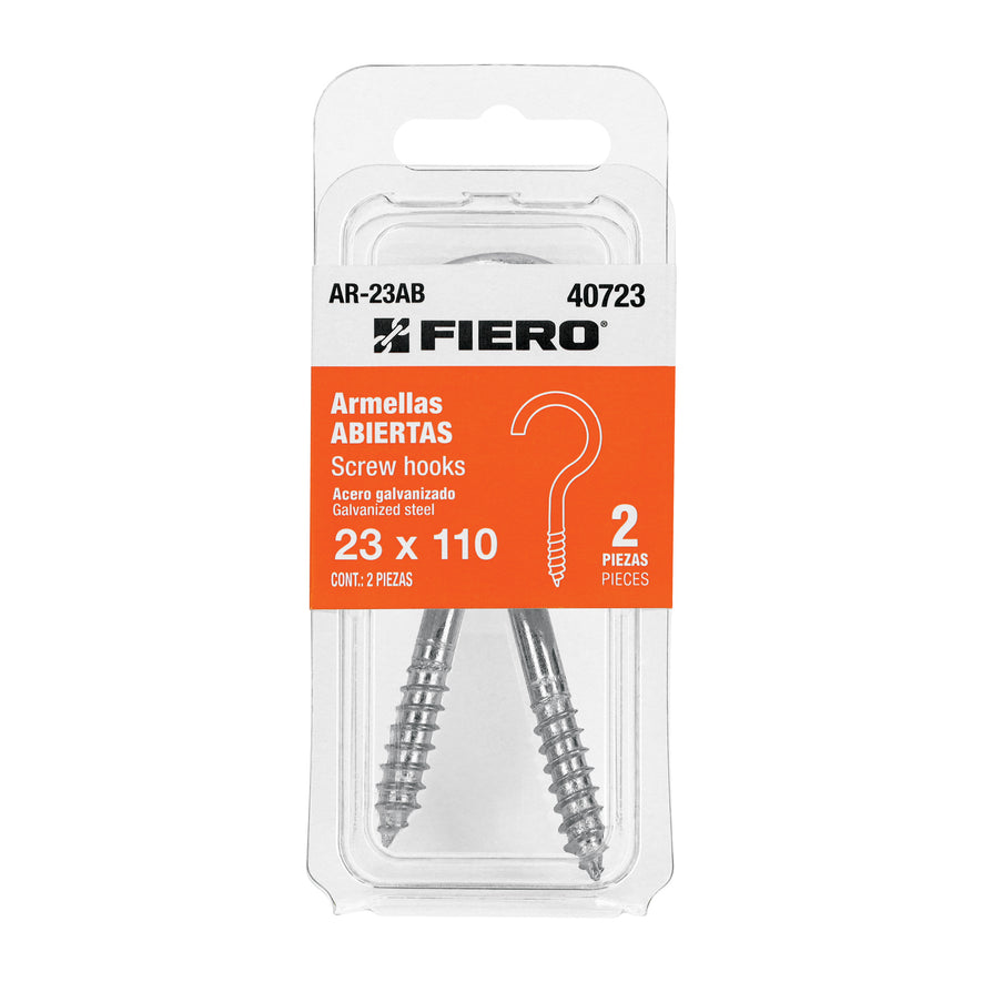 Blíster con 2 armellas abiertas de 23 x 110, Fiero Caja con 12, 40723