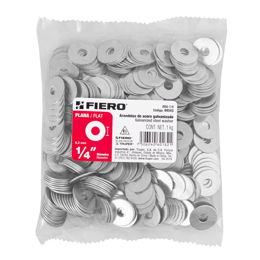 Bolsa con 1 kg de arandelas planas de 1/4', Fiero Caja con 6, 44543