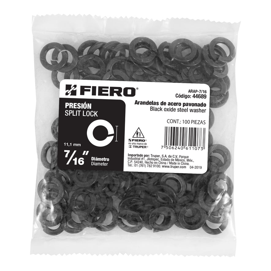 Bolsa con 100 arandelas de presión de 7/16', Fiero Caja con 6, 44689