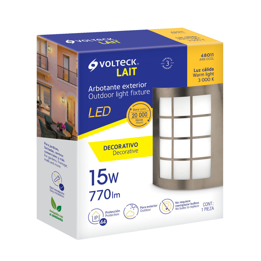Arbotante decorativo de LED 15 W acero inoxidable luz cálida, 48011