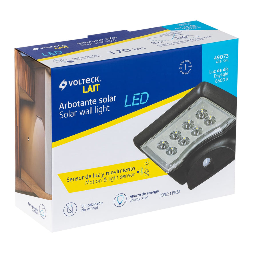 Arbotante solar LED 4 W con sensor de movimiento, Volteck Caja con 2, 49073