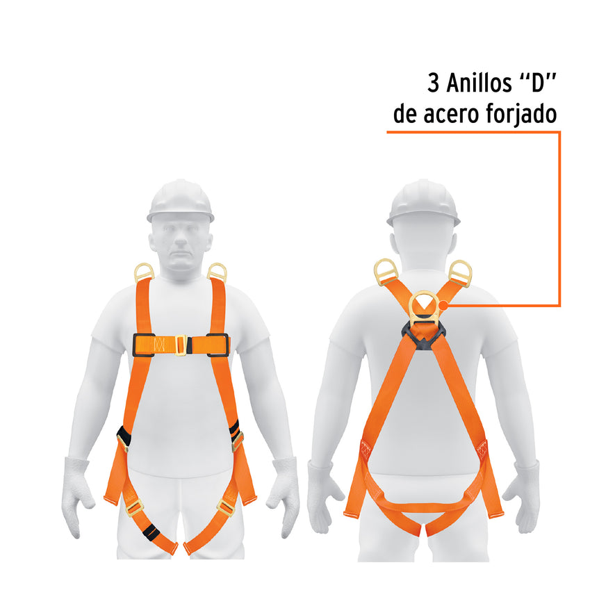 Arnés de cuerpo completo con 3 anillos, ANSI, Truper, 14433
