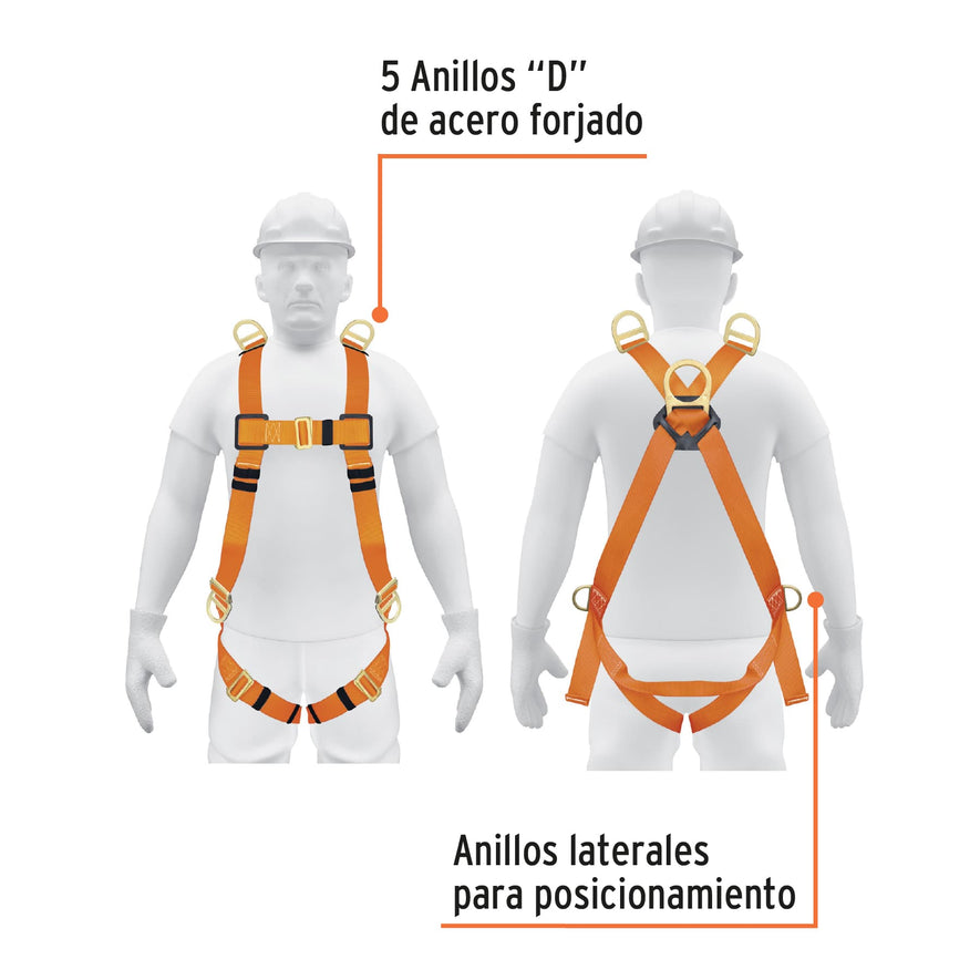 Arnés de cuerpo completo con 5 anillos, ANSI, Truper, 14434