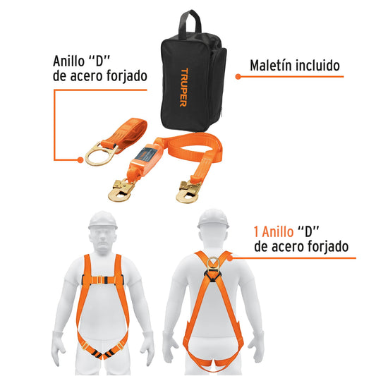 Kit contra caídas con arnés de un anillo, Truper, 100888