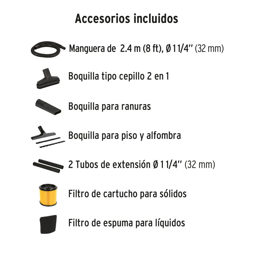 Aspiradora de sólidos y líquidos, 5 gal, acero inox, Truper, 101523