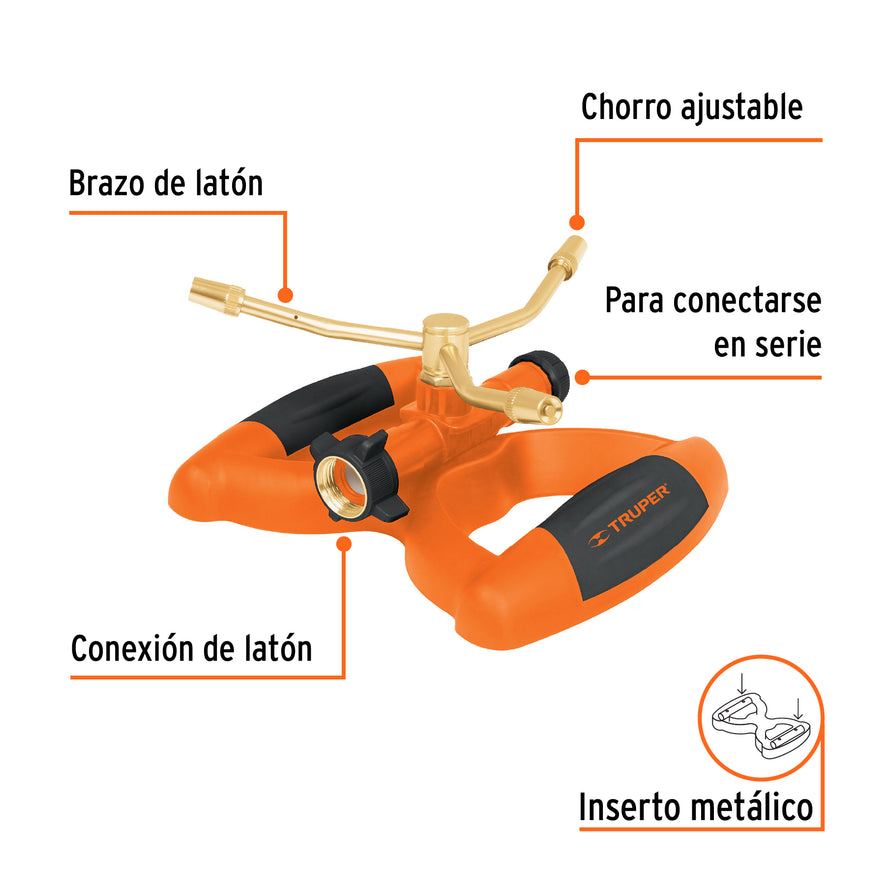 Aspersor metálico de 3 brazos con base plástica, Truper Caja con 4, 11298