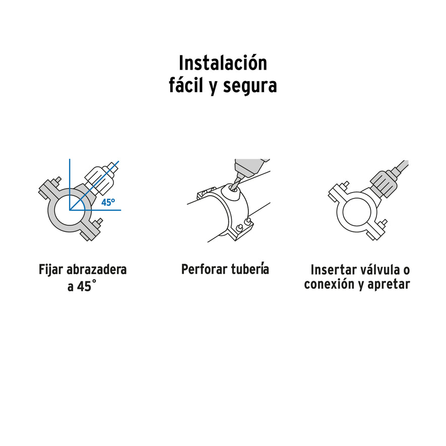 Abrazadera para toma domiciliaria PP 1-1/2' x 1/2', Foset Caja con 6, 40711