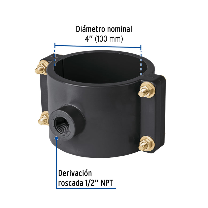 Abrazadera para toma domiciliaria PP 4' x 1/2', Foset Caja con 4, 40715
