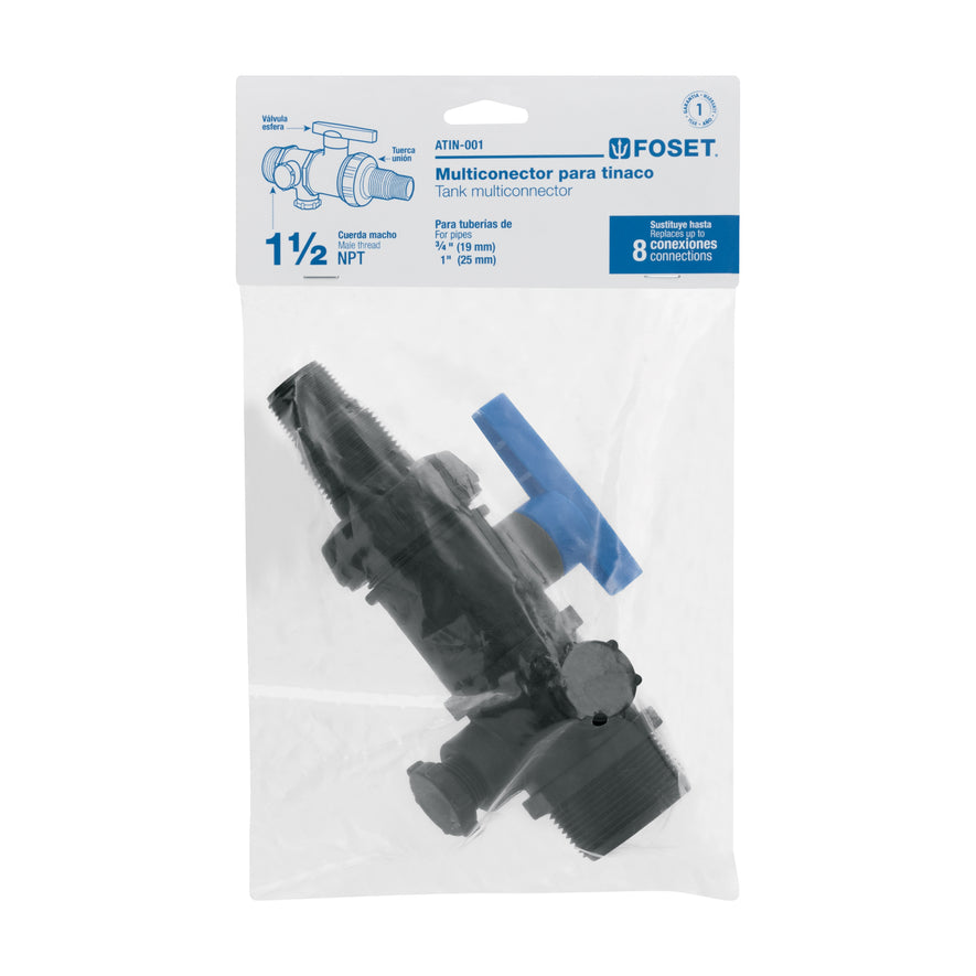 Multiconector polipropileno para tinaco, con válvula, FOSET Caja con 6, 48081