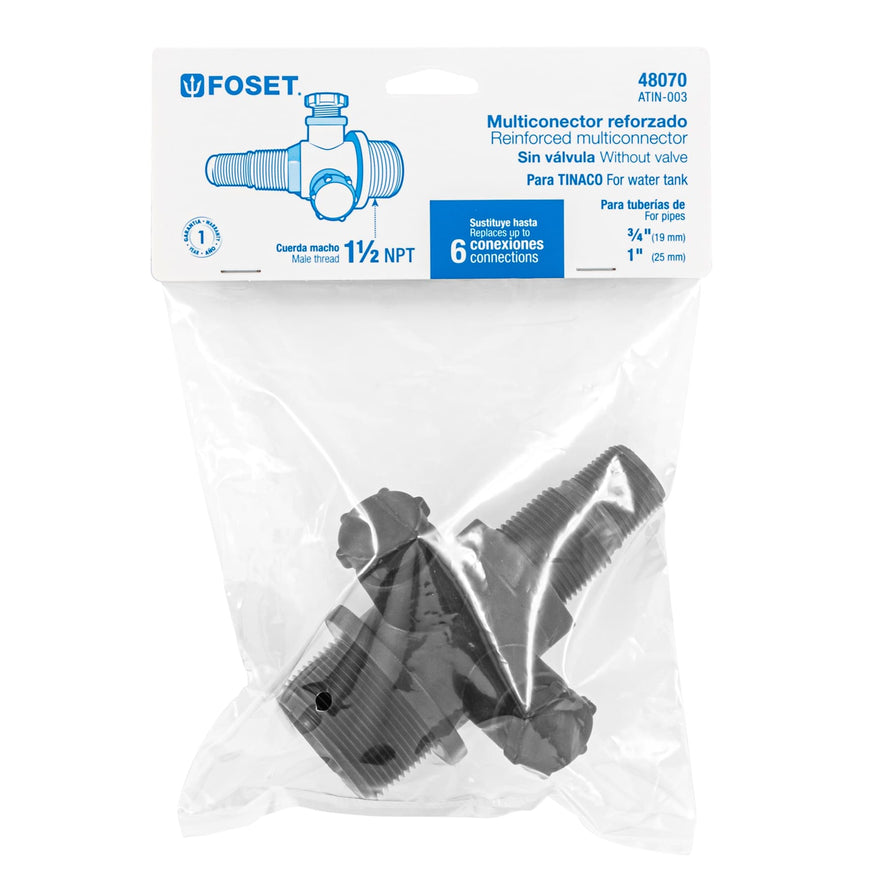 Multiconector polipropileno para tinaco, sin válvula, Foset Caja con 6, 48070