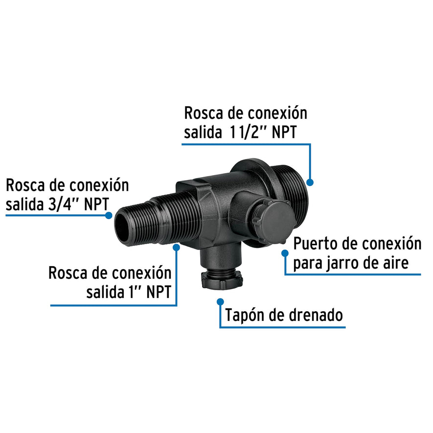 Multiconector polipropileno para tinaco, sin válvula, Foset Caja con 6, 48070