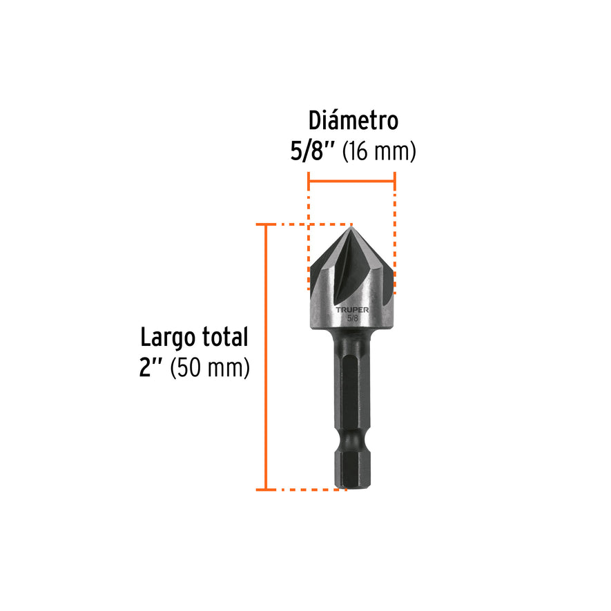 Avellanador HSS cambio rápido 5/8', Truper Caja con 4, 102381