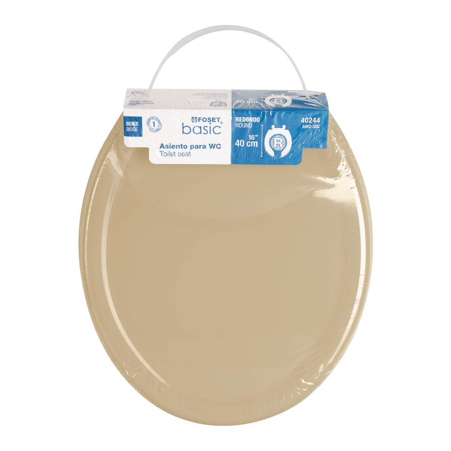 Asiento redondo ligero con tapa para WC, beige, FOSET BASIC Caja con 5, 40244