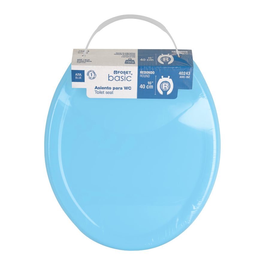 Asiento redondo ligero con tapa para WC, azul, FOSET BASIC Caja con 5, 40243